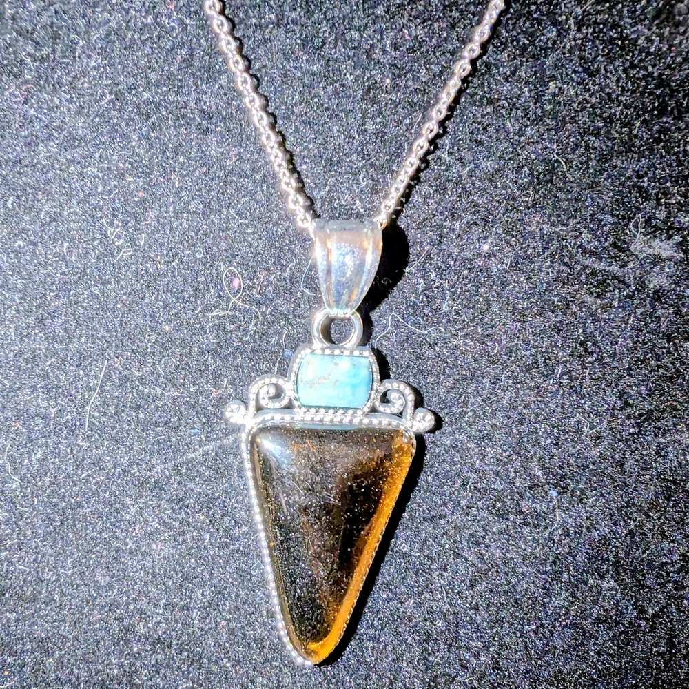 Amber and Turquoise Silver Necklace